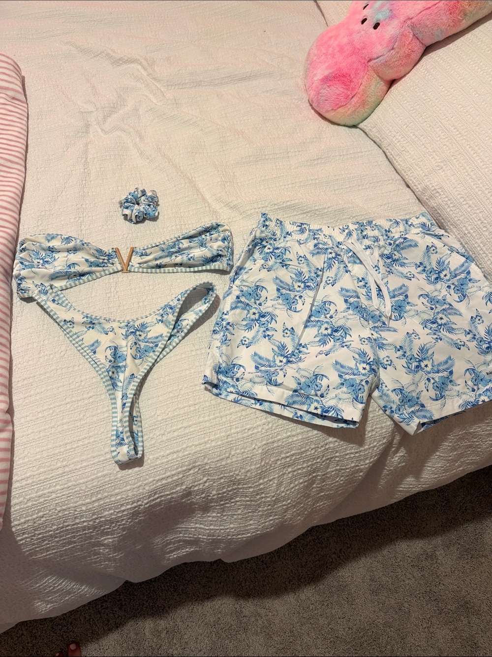 Kulani Kinis White and Blue Floral Bikini Set with Shorts